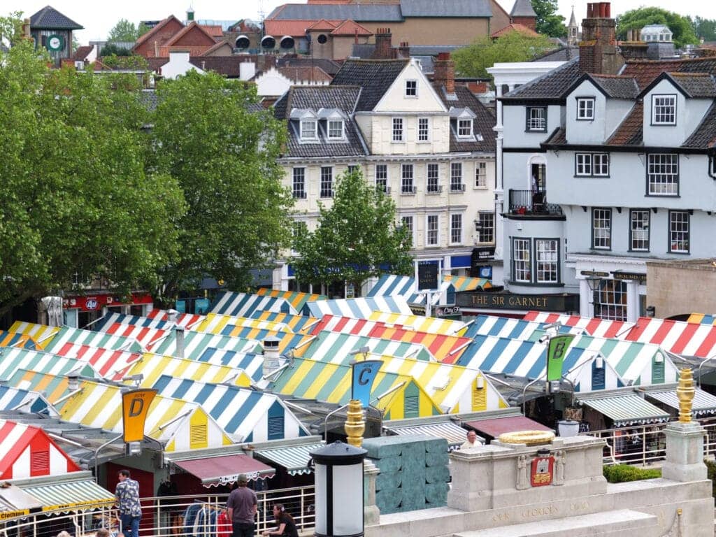 Colourful striped rooves of Norwich Market