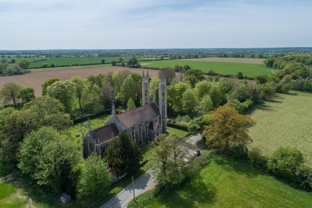 Aerial view of St Michael the Archangel Church near Booton