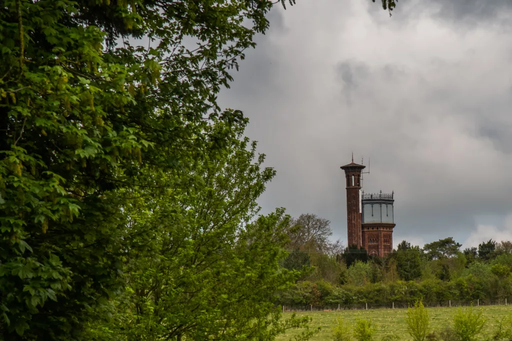 A long shot of Appleton Water Tower on a cloudy day