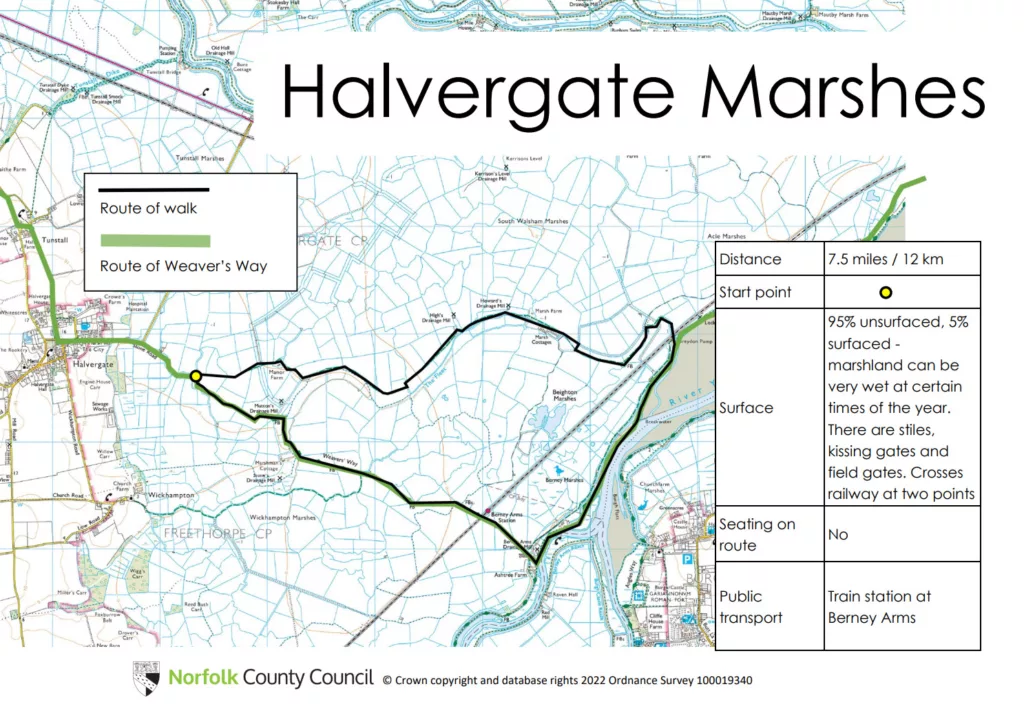 A map of the Halvergate Marshes circular route
