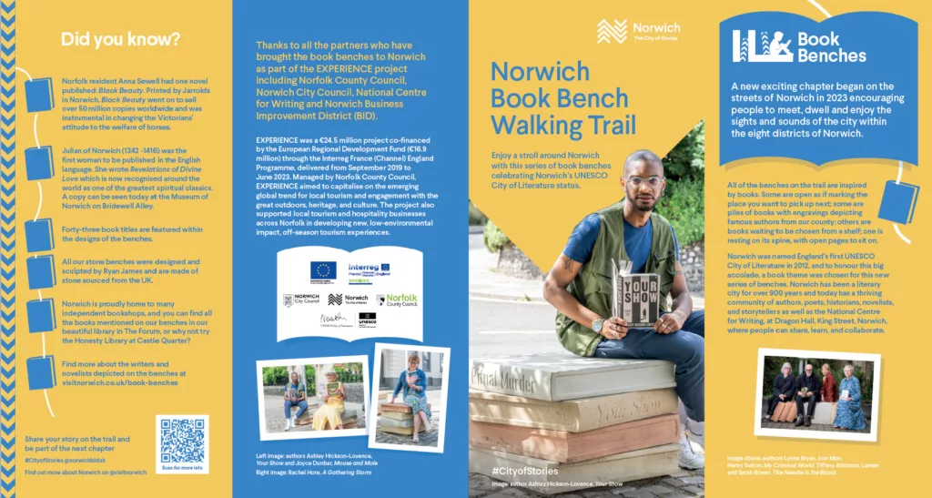 Leaflet with information about book benches walking trail in Norwich