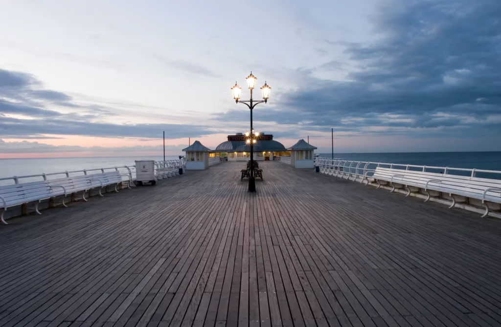 An empty Cromer Pier at dusk